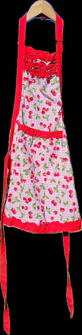 Denim Elegance by Rachel Hart Cherry Gingham Apron Red Ruffle NWOT
